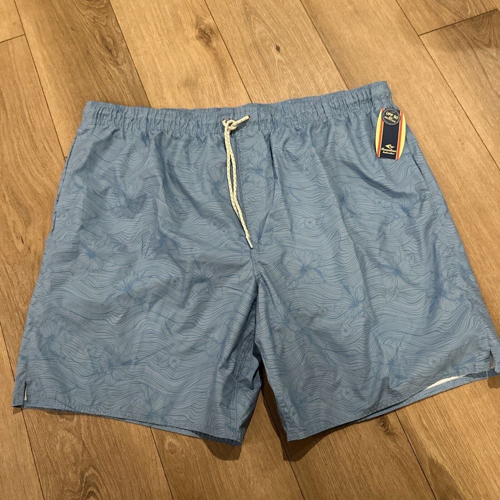 Hawaiian Authentic Men's Blue Floral Swim Shorts Lined UPF 50‎ Size 4XL NEW